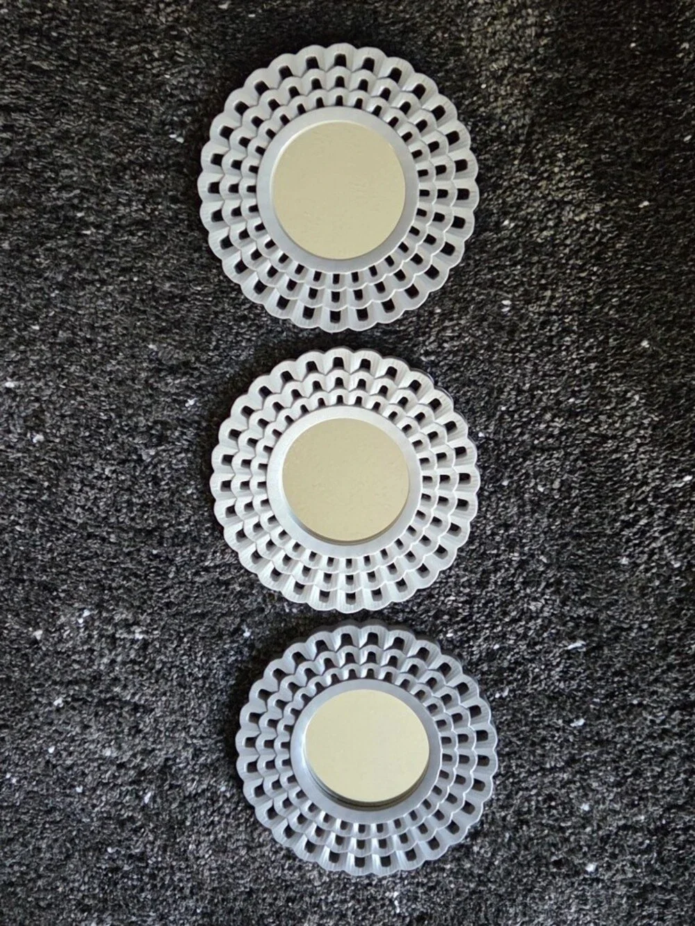 Set of 3 Round Flower Decorative Wall Mirrors - Gray Tones